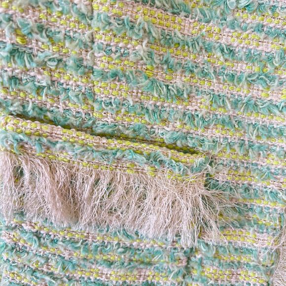 Lagence Green Gold Metallic Fringe Angelina Tweed Blazer Jacket Womens 6 - Picture 3 of 14